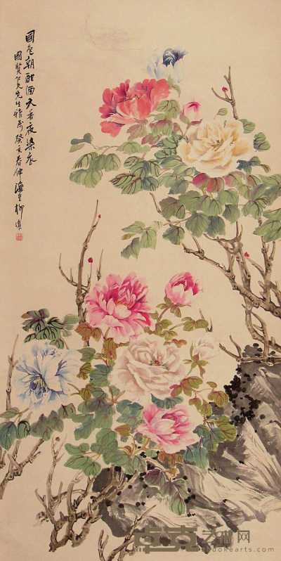 柳滨 癸亥（1923年）作 花卉 立轴 135×68cm